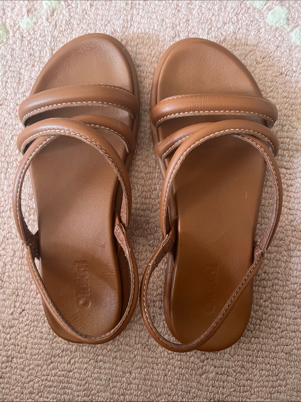 OluKai Women's Tan Leather Double-Strap Slingback Sandals